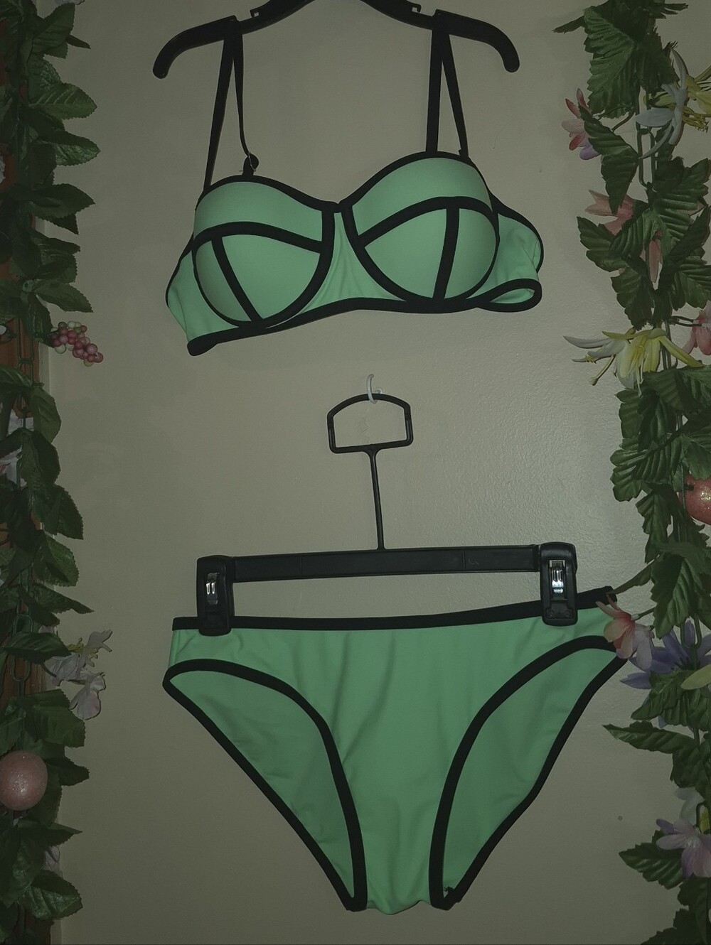 Neon Green & Black Contrast Trim Bikini Swimsuit